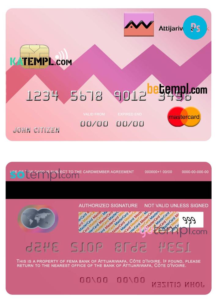 Cote d'Ivoire Attijariwafa bank mastercard credit card template in PSD format, fully editable